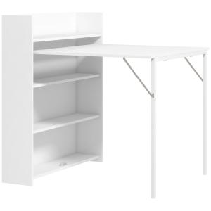 Matbord Hopfällbart med 4 Hyllplan för Små Kök och Matsalar Ergonomisk och Stabil Vit MDF med Anti-kipp Funktion