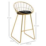 Barstolar i Sammet 2-Pack, Moderna Köksstolar med Ryggstöd och Fotstöd, Elegant Design med Guldiga Ben för Bar och Kök, Svart/Guld, 52,5 x 47 x 97 cm