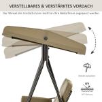 3-Sitsig Hammock med Soltak, Bekväm Trädgårdsgunga i Metall med Dynor, Väderbeständig Hängsoffa, Khaki, 116 x 206 x 183 cm