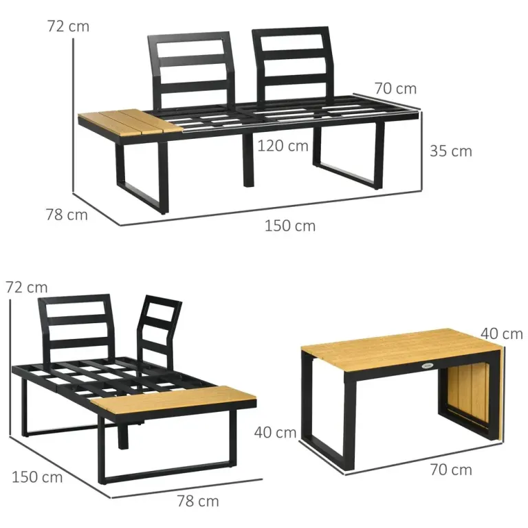 Loungegrupp i Aluminium 3 Personer Utemöbel med Soffa