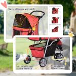 Hundvagn Husdjursvagn Buggy Röd Polyester för Hundar och Katter Lätt och Hopfällbar Bekväm