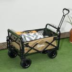 Handkärra Lastvagn Khaki av Oxford Material och Stål för Strand och Trädgård Hopfällbar Vagn med Handtag 100 kg