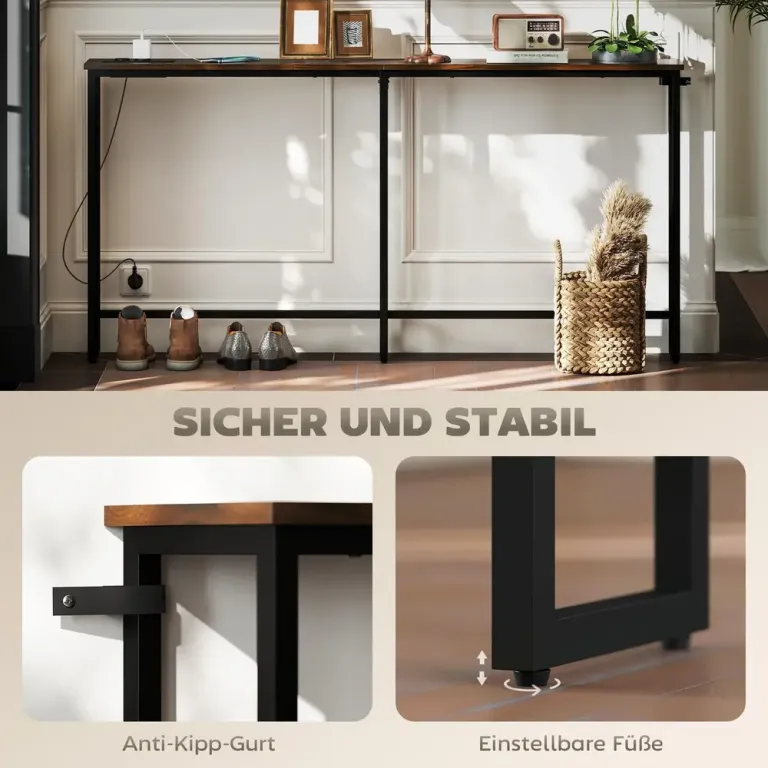 Konsolbord Hallbord med Laddstation 160 x 20 x 80 cm, Brun