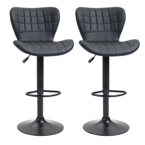 Barstolar i Retro-Design 2-Pack, Snurrbara Köksstolar i Konstläder, Justerbar Höjd för Bar och Kök, Svart, 47 x 51,5 x 89-109 cm