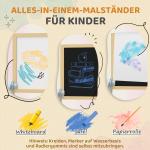 Staffli Barn Dubbelsidig Naturfärgad Trä för Målning Whiteboard och Griffeltavla Höj- och Sänkbar med Pappersrulle Praktisk Hylla