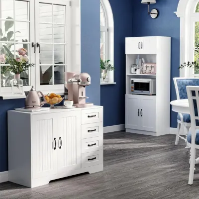 Sideboard Sidoskåp Vit av Trä Förvaringsskåp 4 Lådor