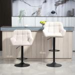 Set med 2 Barstolar, Retrodesign, Höjdjusterbar, Konstläder och Linnelook, Kräm + Svart