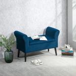 Bänk Förvaringsbänk Mörkblå av Polyester och Trä för Hall och Sovrum Stoppad Bröstbänk med Armstöd 111,5 x 41 x 65 cm
