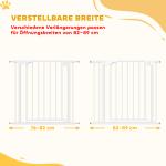 Barngrind Utan Borrning Vit Metall för Trappa och Dörr Säkerhetsgrind med Automatisk Stängning Justerbar Bredd 76 till 89 cm
