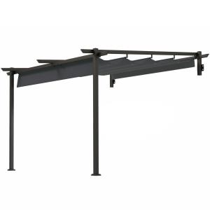 Terrasstak Pergola med Väggfäste Mörkgrå av Aluminium för Terrass och Trädgård Paviljong med Justerbart Tak 3 x 3 m