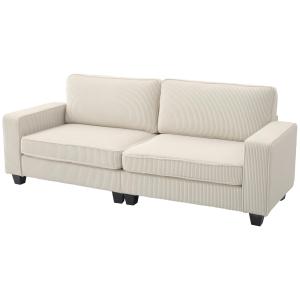 Soffa 3-Sits Soffa med Armstöd Krämvit av Manchester och Trä för Vardagsrum Stoppad Soffa med Ryggkuddar 227 x 84 x 87 cm