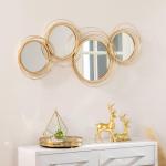 Spegelset Väggspeglar Guld av Glas och Metall för Vardagsrum och Hall Väggdekoration med 4 Runda Speglar Elegant Design