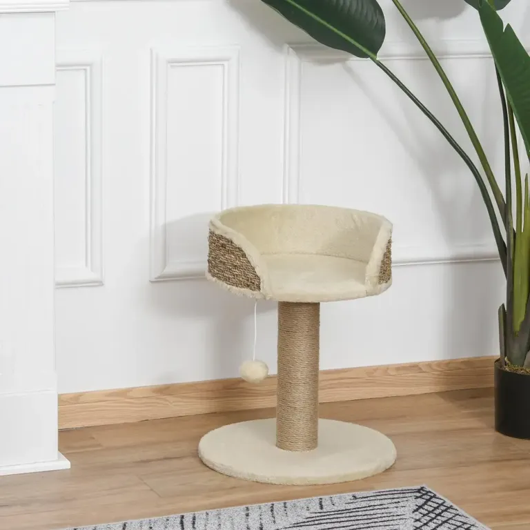 Klösträd Krämvit av Sisal och Plysch 49 cm