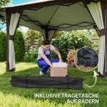 Gazebo 4x4 m – Vattentätt Hopfällbart Partytält med UV 50+ Skydd och Meshväggar – Höjdjusterbart Trädgårdstält med Bärväska och Sandsäckar – Beige Tält för Trädgård, Festival och Camping