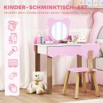 Sminkbordsset med Pall för Barn, Sminkspegel och Björnform med Låda i MDF, Rosa