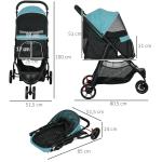 Hundbuggy upp till 10 kg, Vikbart Säkerhetskoppel, Regnskydd, Förvaringskorg, Blå + Svart
