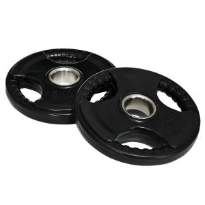 Viktskivor med Handtag 2-Pack, Gummerade Vikter för Skivstång, Skonsamma mot Golv, Svart, 2 x 5 kg