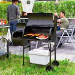 Kolgrill BBQ Rökare med Lock Svart av Stål för Trädgård och Camping Mobil Grillvagn med Termometer 109 x 60 x 120 cm
