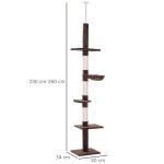 Högt Klösträd Golv-till-Tak, Justerbar Klösmöbel med Sisalpelare, Aktivitetscenter för Katter med Hyllor, Brun, 40 x 34 x 230-260 cm