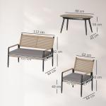 Trädgårdsmöbelset i Polyrattan Loungeset med 2-sits Soffa, Fåtölj och Glasbord för 4, Mörkgrå+Gul