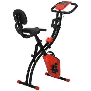 2-i-1 Motionscykel med Träningsband, Hopfällbar Fitnesscykel med Ryggstöd och LCD-Display, Effektiv Helkroppsträning Hemma, Svart