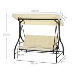 Hammock Trädgårdsgunga 3-Sits 2-i-1 Beige av Tyg och Metall för Trädgård och Terrass Gunga med Liggfunktion 240 kg 195 x 117 x 175 cm