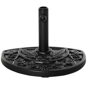 Parasollställ Paraplyfot Svart av HDPE och Plast för Trädgård och Balkong Halvrund med Blommotiv Passar Ø35-48mm Stänger 9 kg
