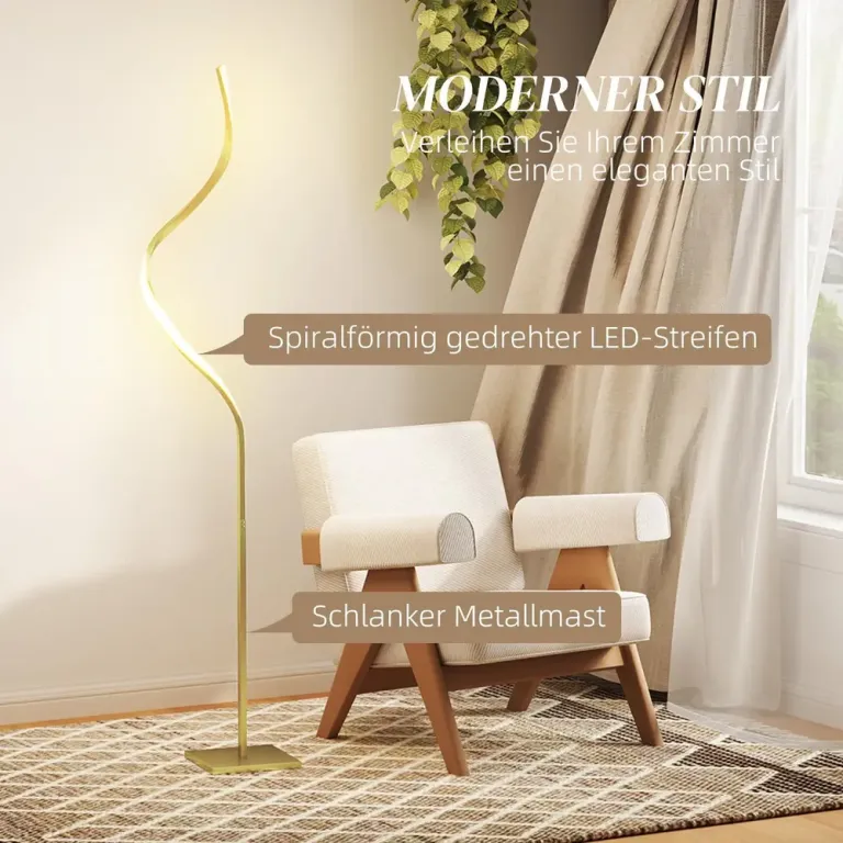 Golvlampa LED Lampa i Spiraldesign Guld av Metall 146 cm