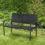 Trädgårdsbänk Konstrotting 2-Sits Parkbänk med Stålram och Ryggstöd Väderbeständig Svart 122 X 60 X 87 Cm