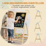 Staffli Barn Dubbelsidig Naturfärgad Trä för Målning Whiteboard och Griffeltavla Höj- och Sänkbar med Pappersrulle Praktisk Hylla