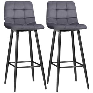 Set med 2 Barstolar med Fotstöd, Retrodesign, Grå, 42 x 47 x 105 cm