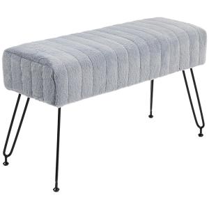 Bänk Skobänk Grå av Fuskpäls och Metall för Hall och Sovrum Stoppad Bänk med Fuskpälslook 82 x 30 x 47 cm