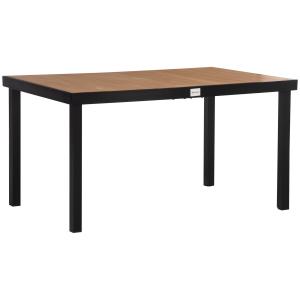 Trädgårdsbord i Komposit 6 Personer, Stort Matbord i Aluminium och Plast, Underhållsfritt Bord för Uteplatsen, Natur/Svart, 140 x 90 x 74 cm