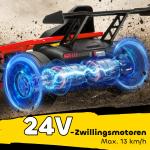 Elbil Go-kart 24V Röd Metall och Plast för Barn 8-12 År Elektrisk Bil med Driftläge och Musik Säkerhetsbälte Rolig Körning