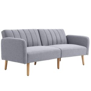 Bäddsoffa 2-Sits Soffa med Sovfunktion Grå av Tyg och Trä för Vardagsrum och Gästrum Vadderad Soffa 173 x 75 x 73 cm