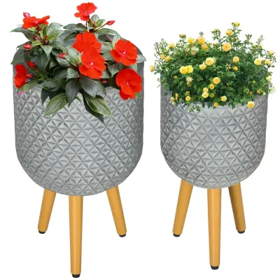 Blomkrukor med Ben 2-Pack Dekorativa Krukor i Betong-look
