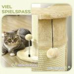 Kattskrapstolpe Klösträd Krämvit av Sisal och Mjuk Plysch för Små Katter med Leksaker och 2 Bollar Lekfull Design 34 x 25,5 x 58 cm