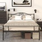 Sängram Stabil Svart Metall för Sovrum med Gavel Robust Konstruktion Upp till 300 kg för God Sömn 145 L x 211 B x 106 H cm