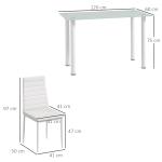 5-delat Matsalsset med 4 Stolar, Modern Design, Glasbord, Vit