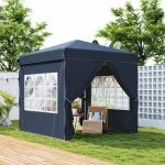 Lusthus Partytält Pop-Up Paviljong Vit av Polyester och Metall för Trädgård och Camping Vintertätt Tält med 4 Sidopaneler 2,5 x 2,5 m