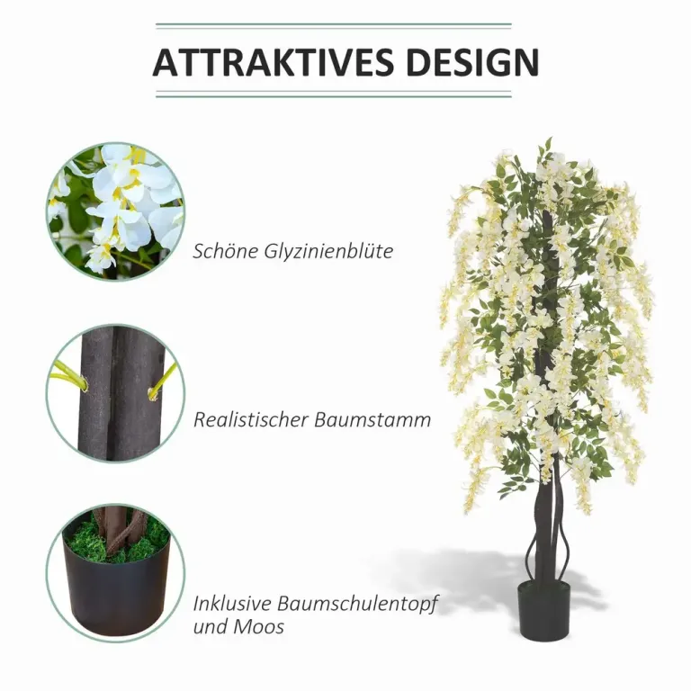 Konstgjord Blåregn Konstgjorda Plastblommor i 165 cm, Vit