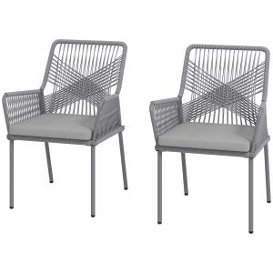 Trädgårdsstolar 2-pack med Tvättbara Kuddar och Armstöd för Terrass Hållbar och Stabil Mörkgrå Stål och Konstrotting för Altan