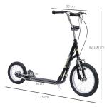 Sparkcykel med Handbroms 16 Tum, Robust Skoter för Barn med Stora Hjul, Säker Körning på Alla Underlag, Svart, 135 x 58 x 92-100 cm, 5 år+
