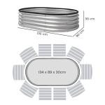 Odlingskrage Metall 2-pack Oval Silver Galvaniserat Stål för Trädgård Planteringslåda med Gummilist Robust och Väderbeständig 135x90x30 cm