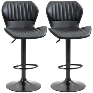 Barstolar i Konstläder 2-Pack, Snurrbara Köksstolar med Ryggstöd, Justerbar Höjd för Bar och Kök, Svart, 48,5 x 55,5 x 90-110 cm