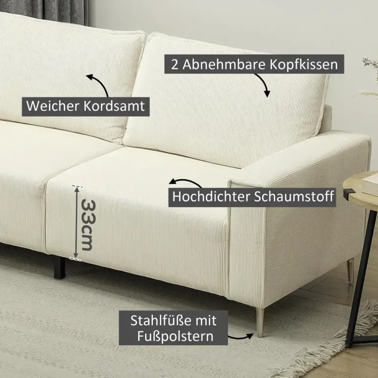 3-Sits Soffa med Armstöd Krämvit 193 x 77 x 80 cm