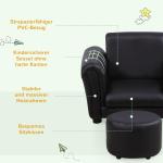 Barnfåtölj med Fotpall i Konstläder, Bekväm Minisoffa för Barn 3-7 År, Ergonomisk Sittplats med Träram för Barnrummet, Svart, 54 x 42 x 41 cm