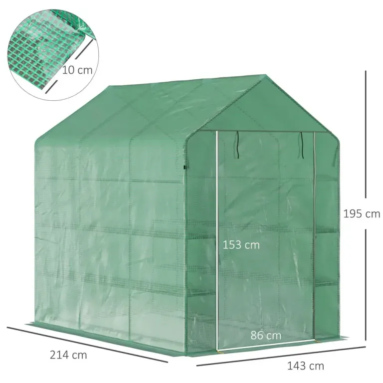 Walk-in Växthus med Hyllor Rymligt 214 x 143 x 195 cm