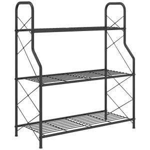 Blomställer 3 Våningar Svart Metall för Inomhus och Utomhus Hylla med Handtag Dekorativ Design 78 cm