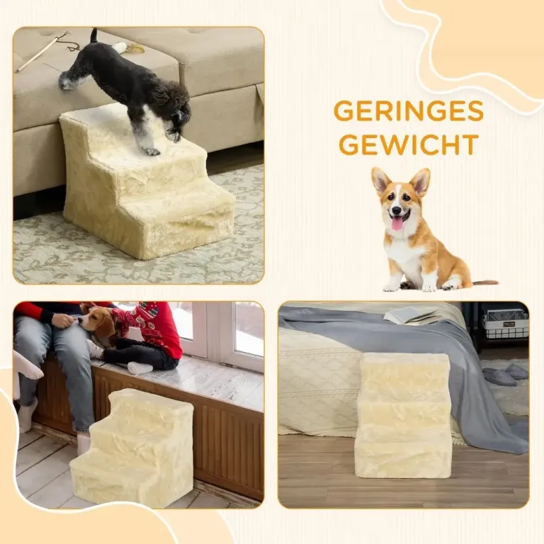 Hopfällbar Djurtrappa 3 Steg, Beige